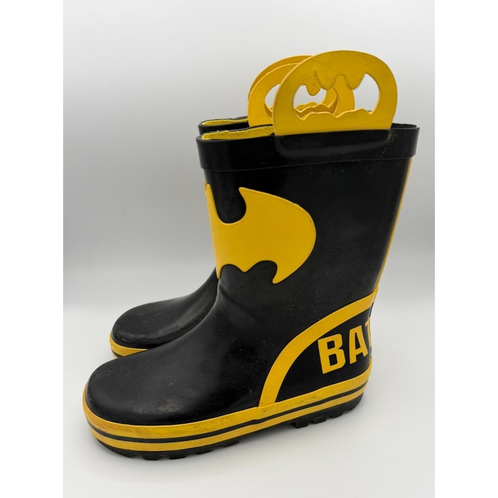Batman Kids Rain Boots Size 11-12 DC Comics Black Yellow Missing Insole